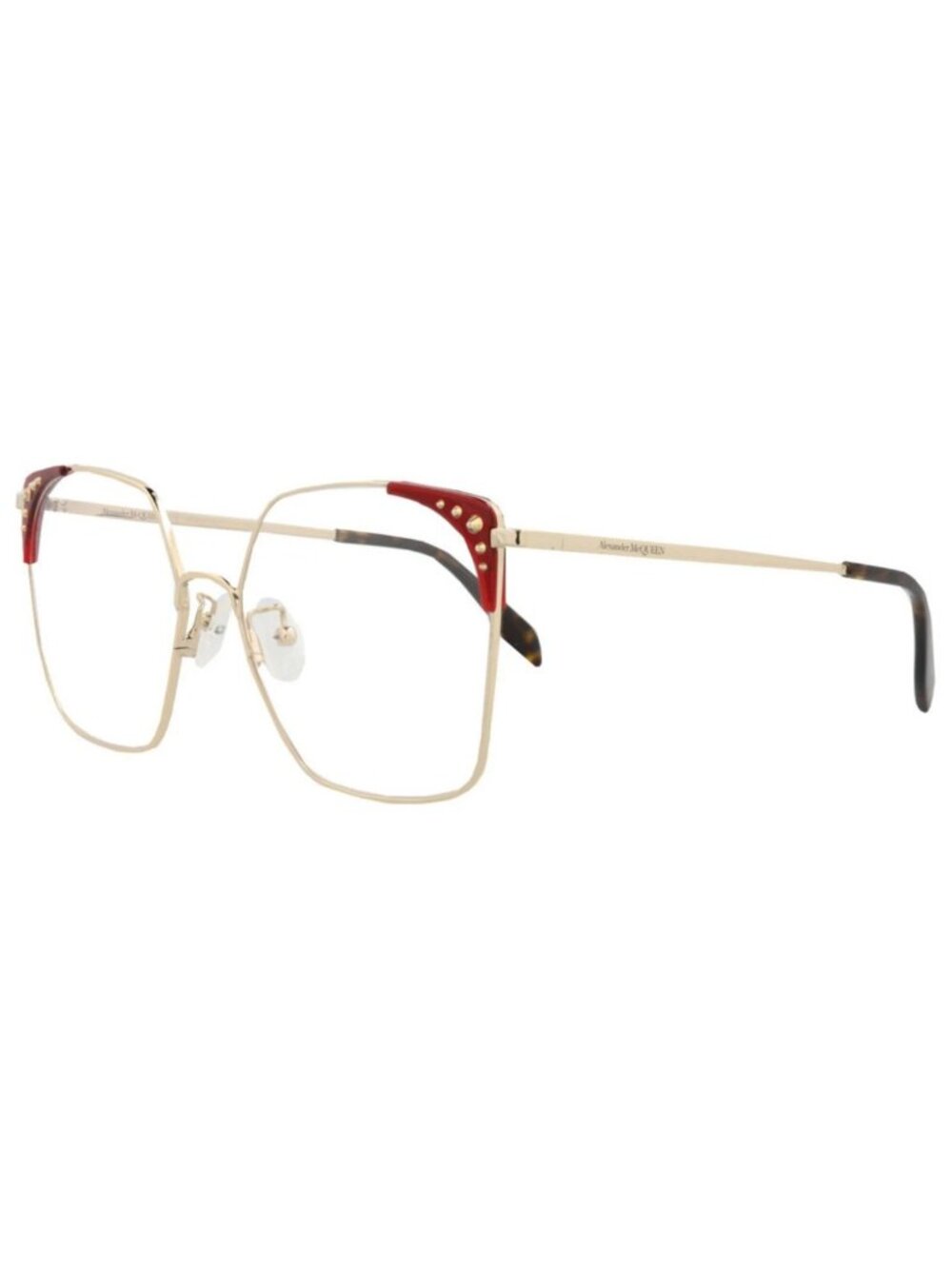 New Alexander McQueen Women's Eyeglasses Square Rectangle Metal Frame Gold Gold